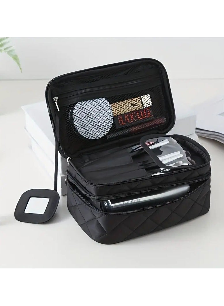 ORiTi Double Layer Cosmetic Bags Makeup Bag Women Travel Organizer Professional  Storage Brush Necessaries MakeUp Case Beauty Toiletry Bag - Red - Image 3