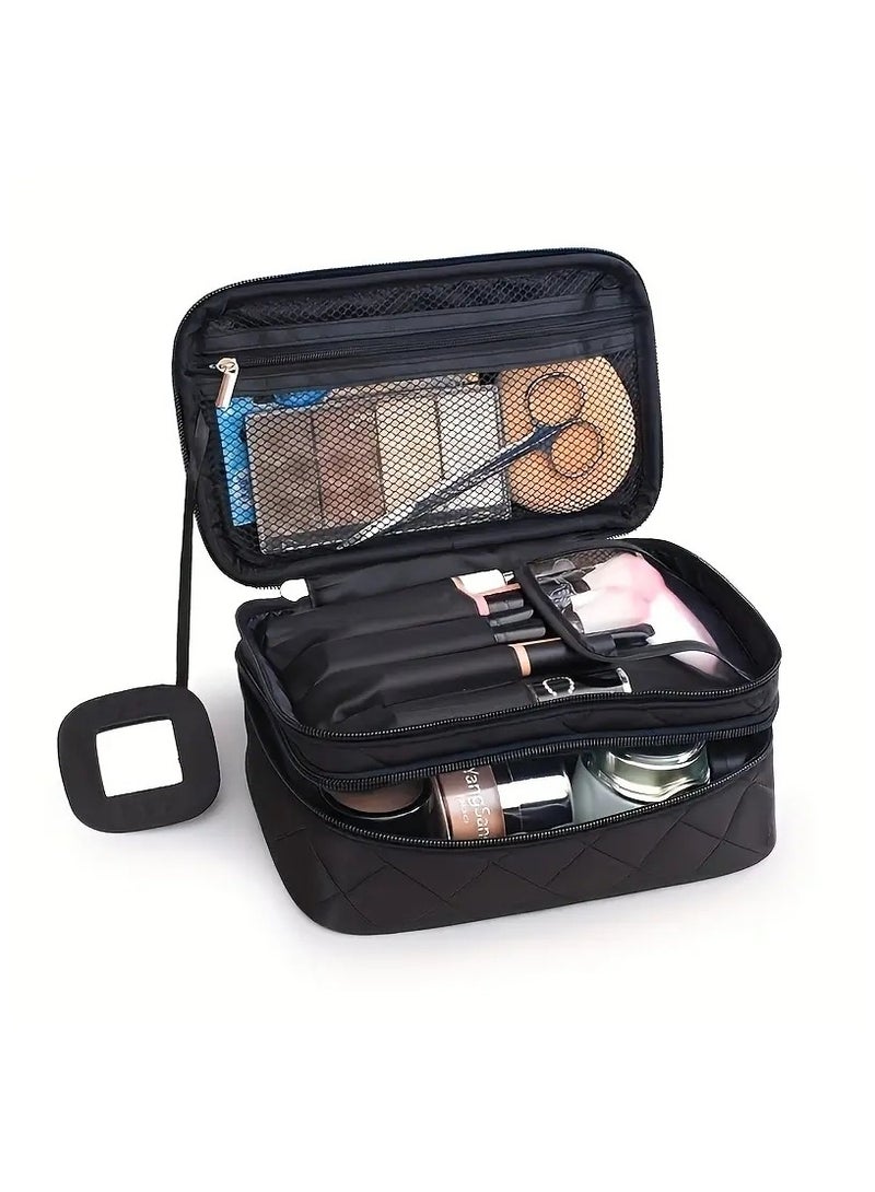 ORiTi Double Layer Cosmetic Bags Makeup Bag Women Travel Organizer Professional  Storage Brush Necessaries MakeUp Case Beauty Toiletry Bag - Red - Image 4