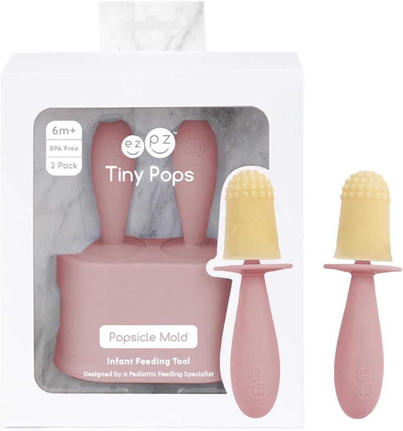 ezpz Tiny Pops (2-Pack) - Silicone Popsicle Mold Ice Cream Mold for Infants - Easy for Baby’s Grasp - Dishwasher Safe - 4 Months+ (Blush) - Image 1