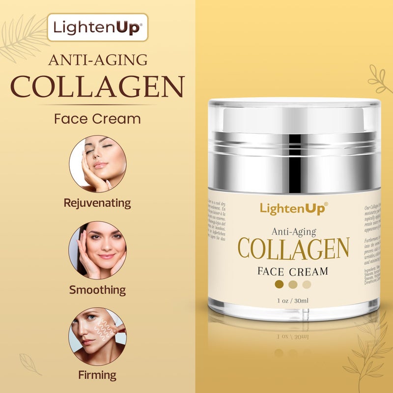 LightenUp Collagen Cream for Face - 1 fl oz / 30 ml - Antiaging, Fine Lines and Neck, Moisturizing and Hydrating Creams, Age Spots, with Hyaluronic Acid, for Women and Men - Image 2