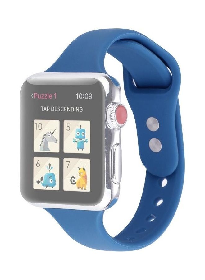 NIBEMINENT Silicone Double Buckle Replacement Wrist Strap For Apple Watch Series 5/4/3/2/1 Ceramic Blue - Image 1