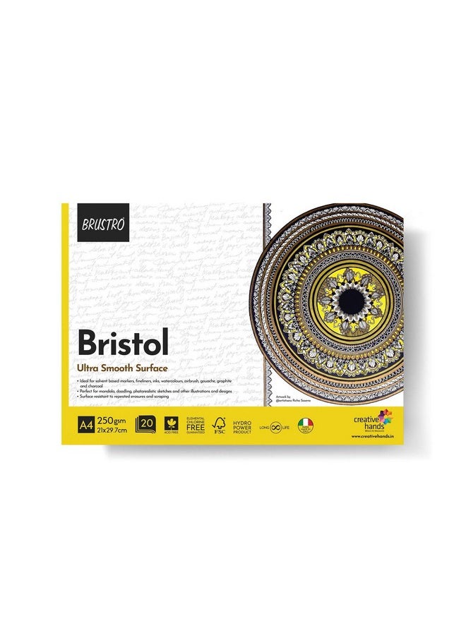 BRUSTRO - BRUSTRO Bristol Ultra Smooth Glued Pad | 250 GSM, A4, 20 Sheets | Natural Grain, Medium Surface, Ideal for Charcoal, Coloured Pencils, Gouche, Pen, Pastels, Ink. - Image 1