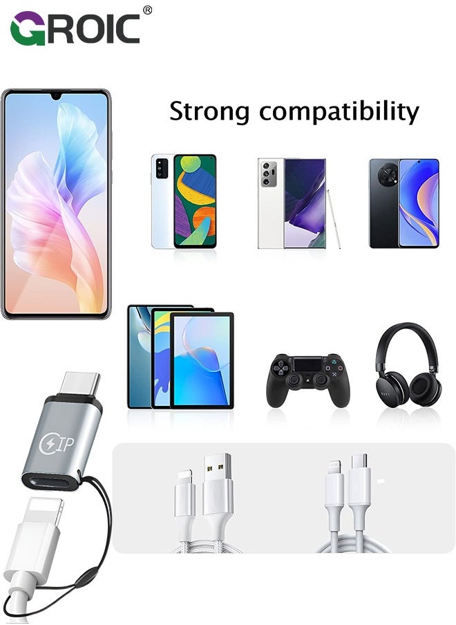 GROIC - 2 Sets Lightning to USB C Adapter, USB C Male to Lightning Female Adapter Supports PD Fast Charging, Suitable for USB C Female to i-OS Male adapters - Image 1