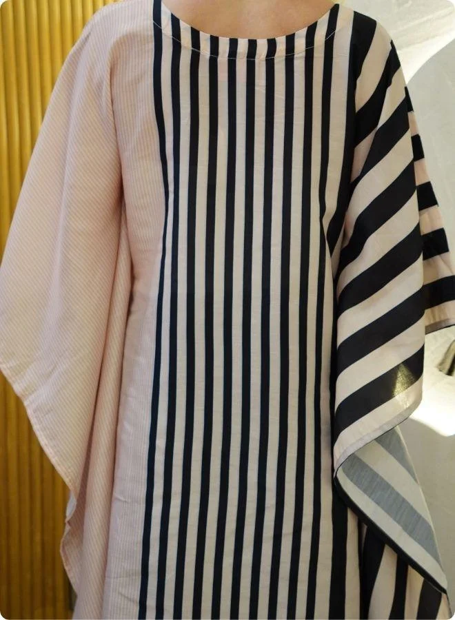 #Be Beige and Black Striped Kaftan Set