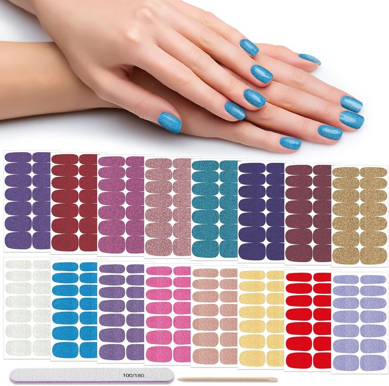 DANNEASY DANNEASY 16 Sheets Nail Polish Stickers Full Nail Wraps Self Adhesive Nail Polish Strips for Women Girl Nail Art Gel Nail Strips with 1pc Nail File, Cuticle Stick (Glitter Series)