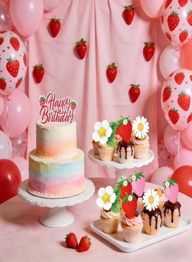 LINHAXM Strawberry Birthday Decorations Includes Plates, Napkins, Cups, Cutlery, Cupcake Toppers, Banner, Tablecloths, Balloons for Berry First Strawberry Shortcake Birthday Decorations, Serves 24 - Image 4