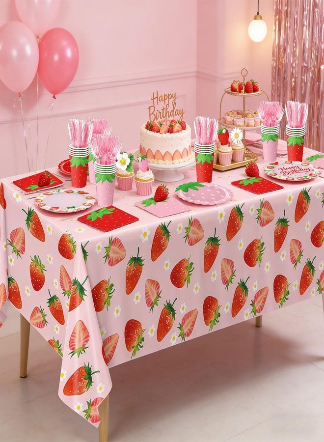 LINHAXM Strawberry Birthday Decorations Includes Plates, Napkins, Cups, Cutlery, Cupcake Toppers, Banner, Tablecloths, Balloons for Berry First Strawberry Shortcake Birthday Decorations, Serves 24 - Image 5
