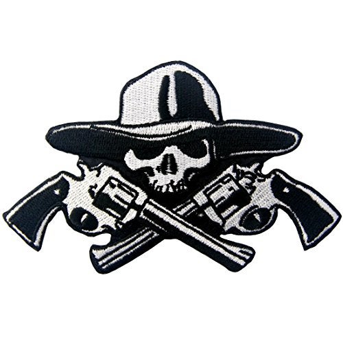 Rocking Planet Skull with Guns Patch Embroidered Applique Iron On Sew On Emblem - Image 1