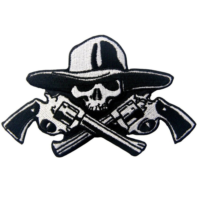 Rocking Planet Skull with Guns Patch Embroidered Applique Iron On Sew On Emblem - Image 3