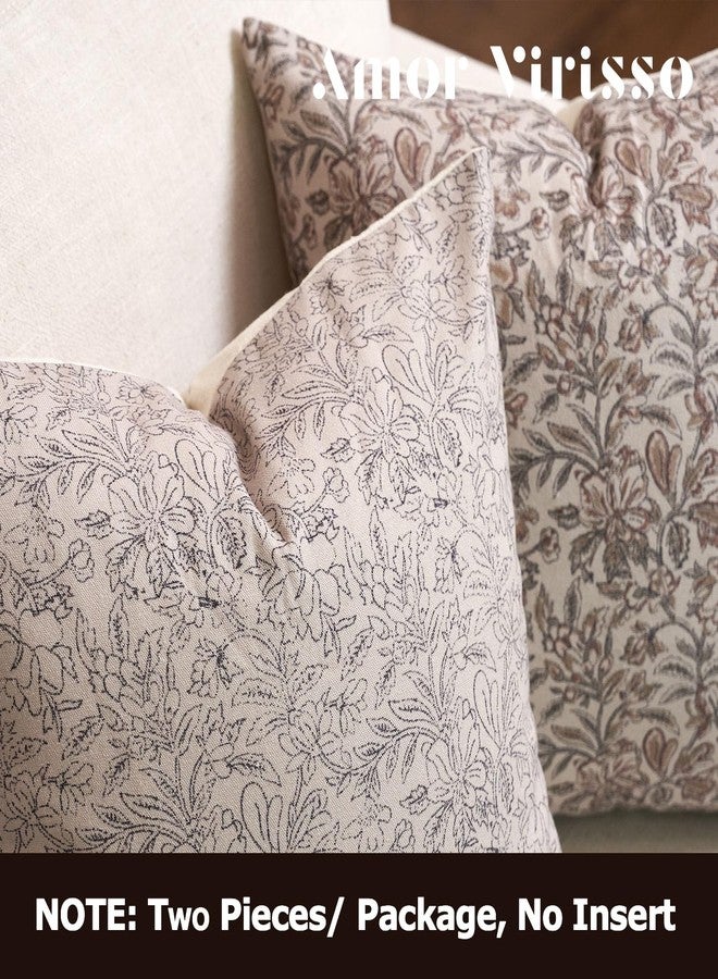 Amor Virisso Floral Throw Pillow Covers 20x20 Set of 2 Vintage Block Print Pillow Covers Decorative Pillow Covers Couch Pillows for Living Room Farmhouse Accent Sofa Pillows, Black/Sand - Image 4