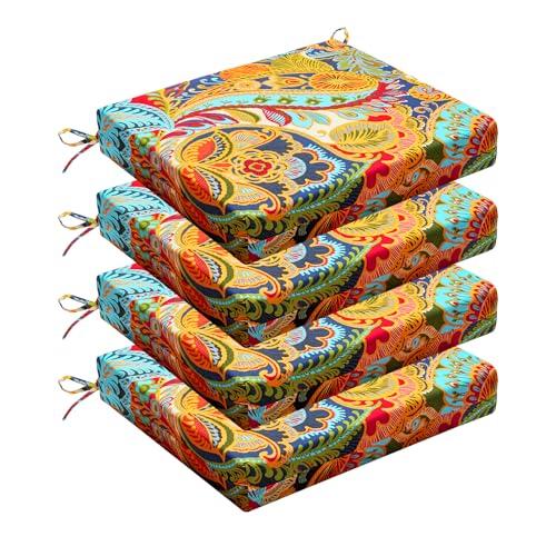 Wellsin Outdoor Chair Cushions for Patio Furniture - Outdoor Cushions for Chairs - Water Resistant Patio Chair Cushions Set of 4, 18.5"X16"X3", Flower - Image 1