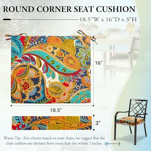 Wellsin Outdoor Chair Cushions for Patio Furniture - Outdoor Cushions for Chairs - Water Resistant Patio Chair Cushions Set of 4, 18.5"X16"X3", Flower - Image 2