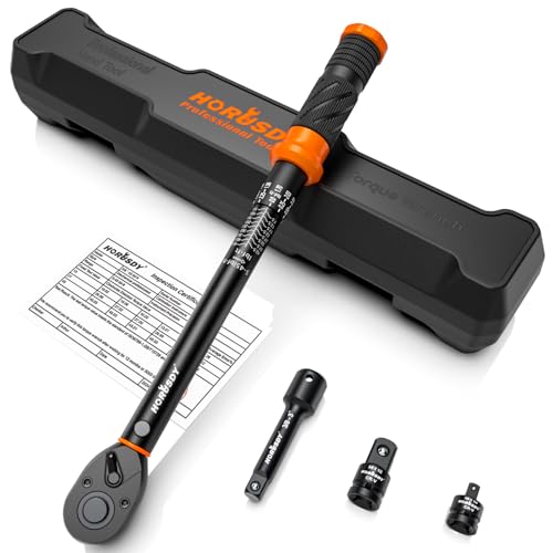 HORUSDY 3/8" 5PCS Torque Wrench Set(5–45 ft-lb/ 6.8–61 Nm) – Torque Wrench 3/8 Drive with 3" Extension, 3/8" to 1/4" & 3/8" to 1/2" Adapters, Case for Bike, Car, Moto & Other Repair - Image 1