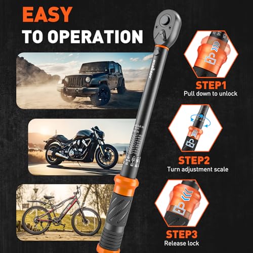 HORUSDY 3/8" 5PCS Torque Wrench Set(5–45 ft-lb/ 6.8–61 Nm) – Torque Wrench 3/8 Drive with 3" Extension, 3/8" to 1/4" & 3/8" to 1/2" Adapters, Case for Bike, Car, Moto & Other Repair - Image 5