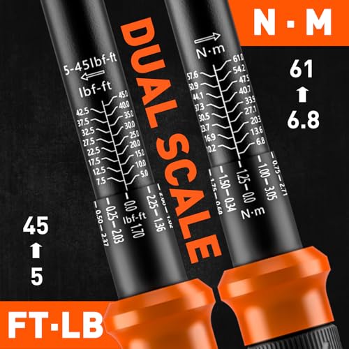HORUSDY 3/8" 5PCS Torque Wrench Set(5–45 ft-lb/ 6.8–61 Nm) – Torque Wrench 3/8 Drive with 3" Extension, 3/8" to 1/4" & 3/8" to 1/2" Adapters, Case for Bike, Car, Moto & Other Repair - Image 4
