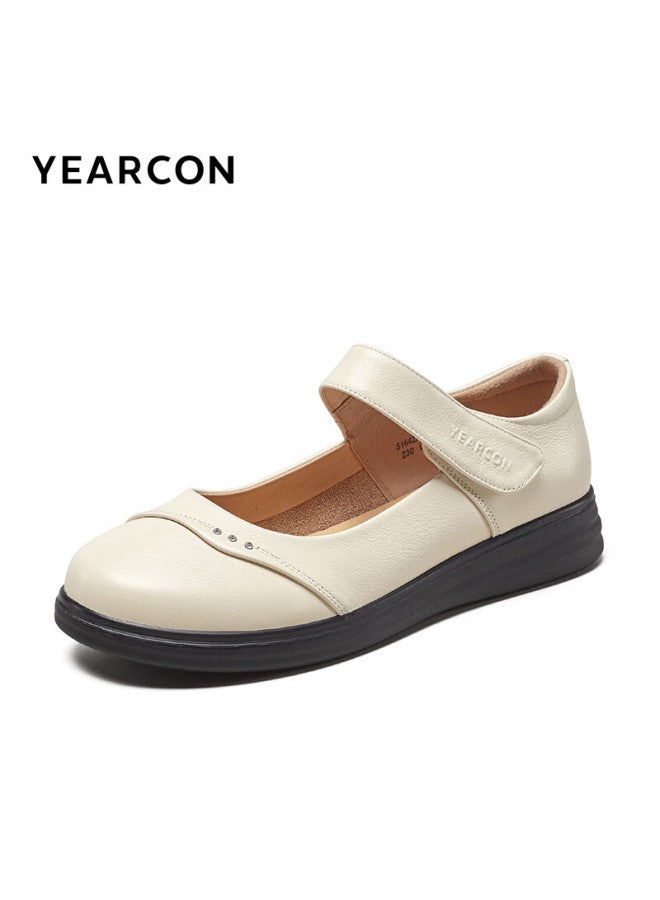 YEARCON Women'S Flat Single Shoes For Middle-Aged And Elderly Mothers, Slip-On Granny Shoes, Beige, Size 40 - Image 4