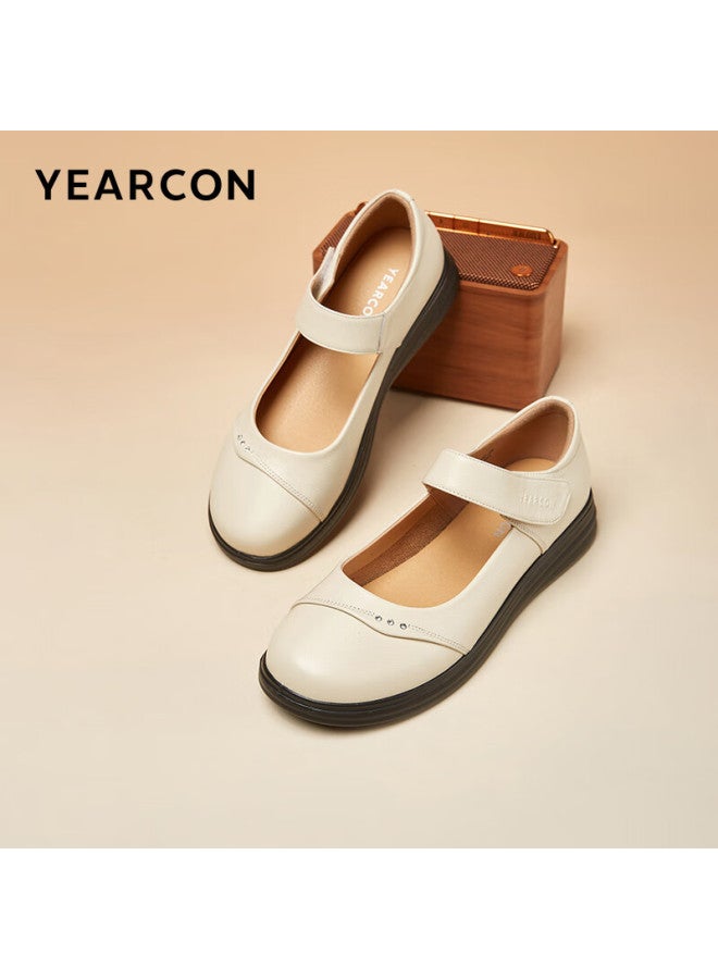 YEARCON Women'S Flat Single Shoes For Middle-Aged And Elderly Mothers, Slip-On Granny Shoes, Beige, Size 40 - Image 1