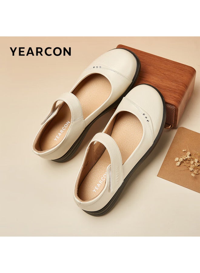 YEARCON Women'S Flat Single Shoes For Middle-Aged And Elderly Mothers, Slip-On Granny Shoes, Beige, Size 40 - Image 2