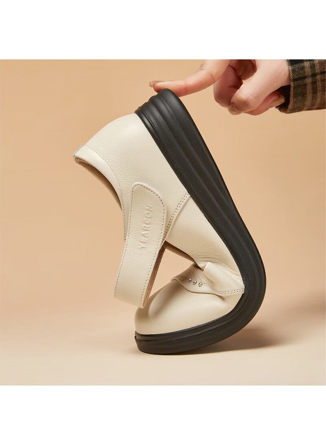 YEARCON Women'S Flat Single Shoes For Middle-Aged And Elderly Mothers, Slip-On Granny Shoes, Beige, Size 40 - Image 3