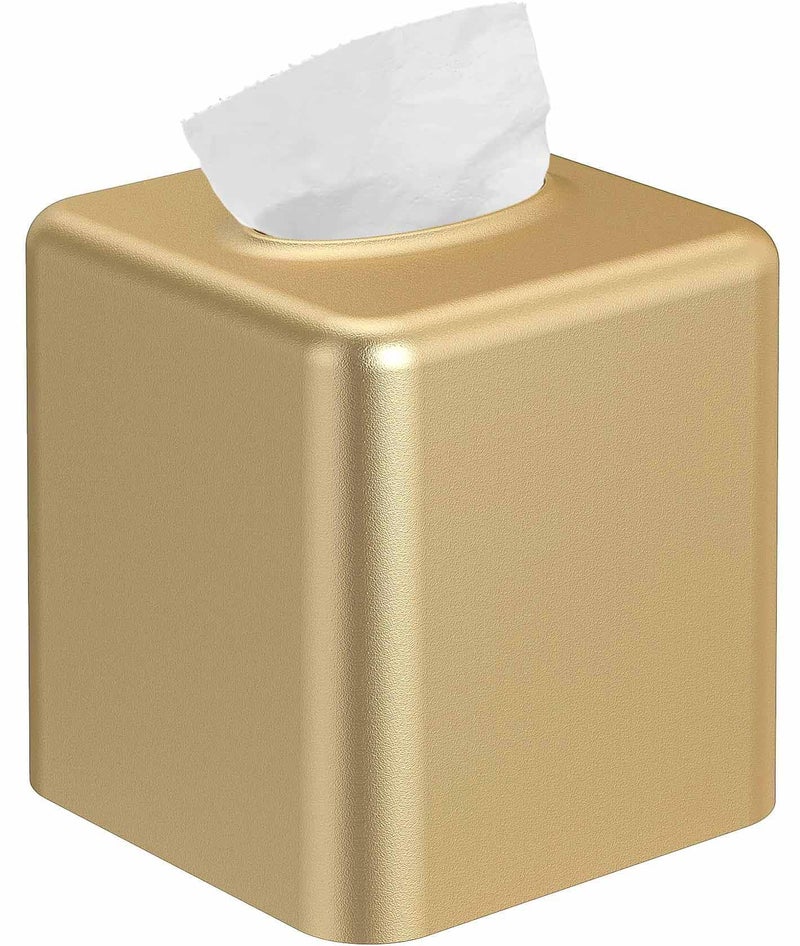 Livelab Tissue Box Cover, Square Metal Tissue Box Holder Modern Decor Facial Napkin Holder Tissue Box Dispenser for Bathroom Vanity Countertop, Living Room, Bedroom, Office - Gold - Image 1