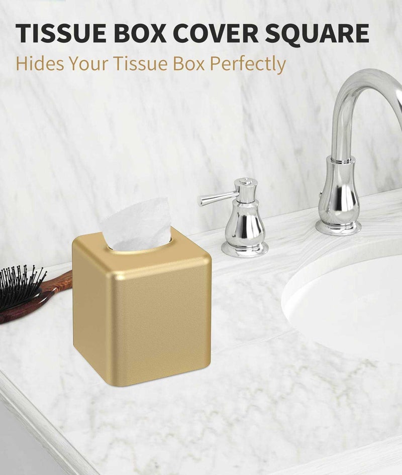 Livelab Tissue Box Cover, Square Metal Tissue Box Holder Modern Decor Facial Napkin Holder Tissue Box Dispenser for Bathroom Vanity Countertop, Living Room, Bedroom, Office - Gold - Image 4
