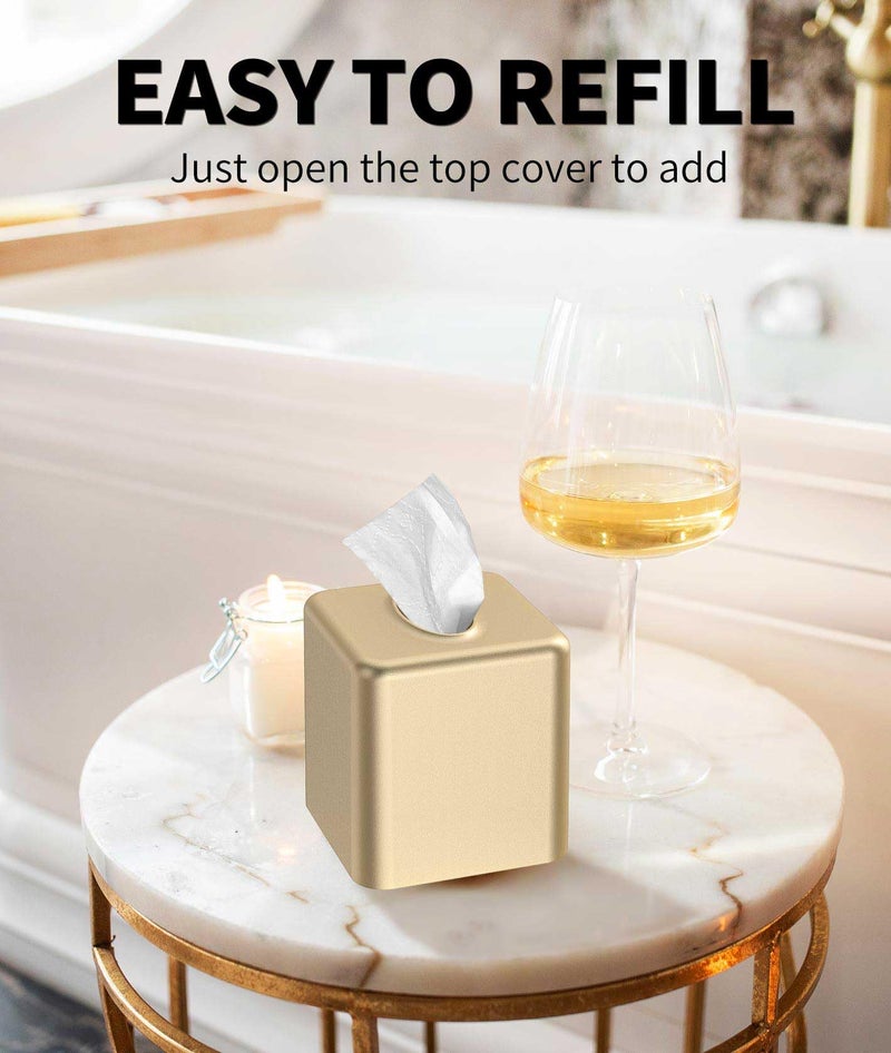 Livelab Tissue Box Cover, Square Metal Tissue Box Holder Modern Decor Facial Napkin Holder Tissue Box Dispenser for Bathroom Vanity Countertop, Living Room, Bedroom, Office - Gold - Image 5