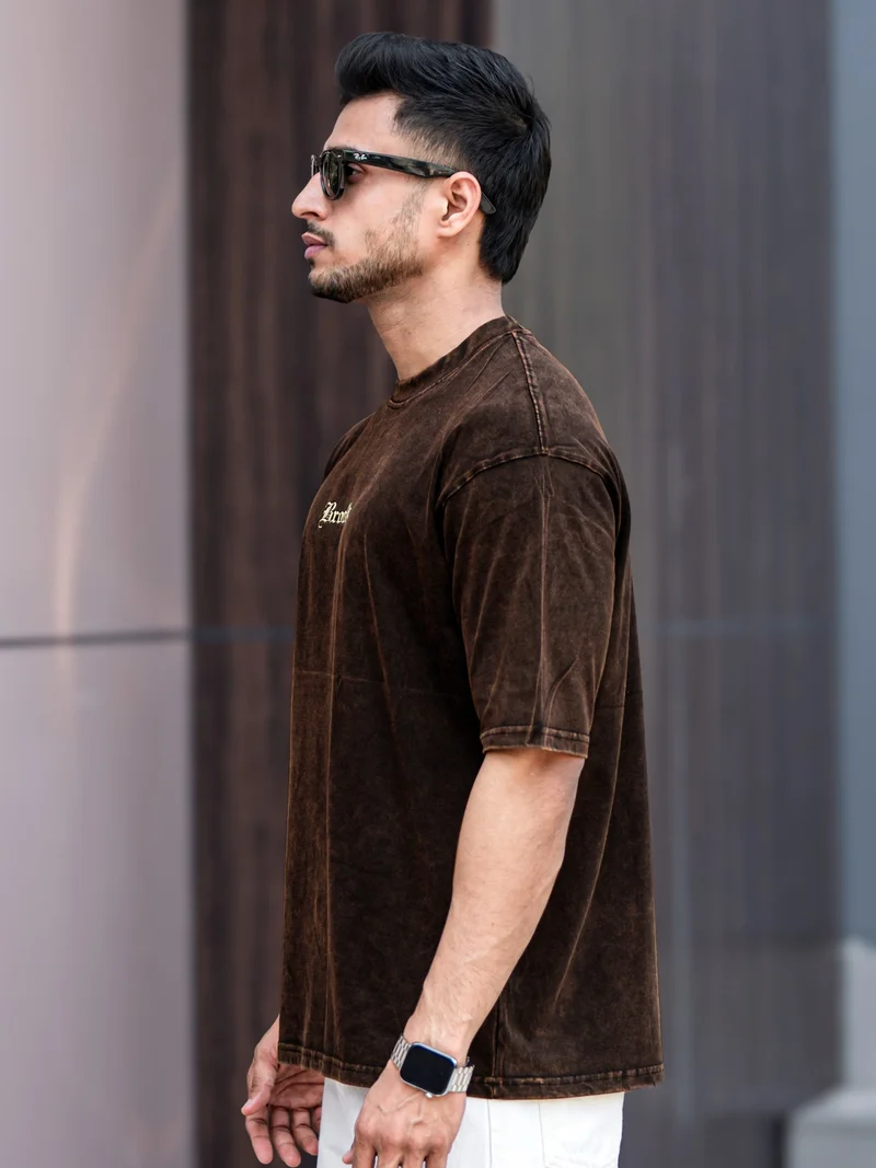 Maniac  Maniac Mens Acid Wash Printed Brooklyn Round Neck 3/4th Sleeve Cotton T-Shirt for Men | Best Price UAE