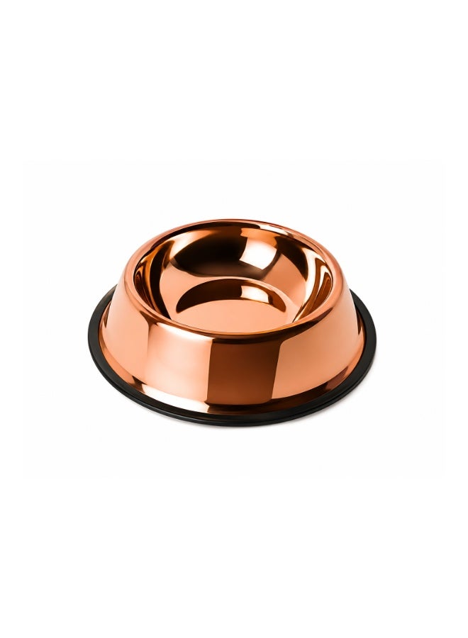 Non-Slip Stainless Steel Pet Bowl for Dogs and Cats - Durable Food and Water Feeding Dish with Rubber Base, Copper Color (15cm Inner, 21.5cm Base) - Image 1