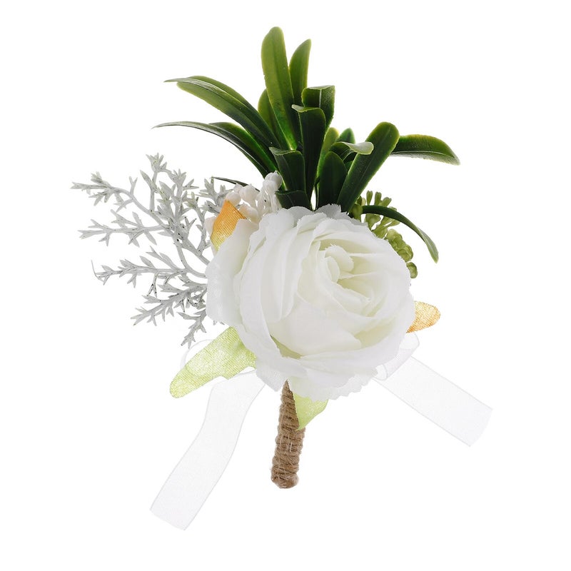 White Artificial Rose Boutonniere Lapel Pin For Wedding Suit Decoration - Image 2