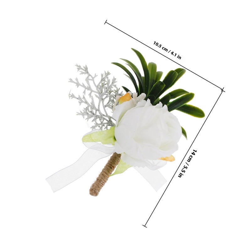 White Artificial Rose Boutonniere Lapel Pin For Wedding Suit Decoration - Image 3