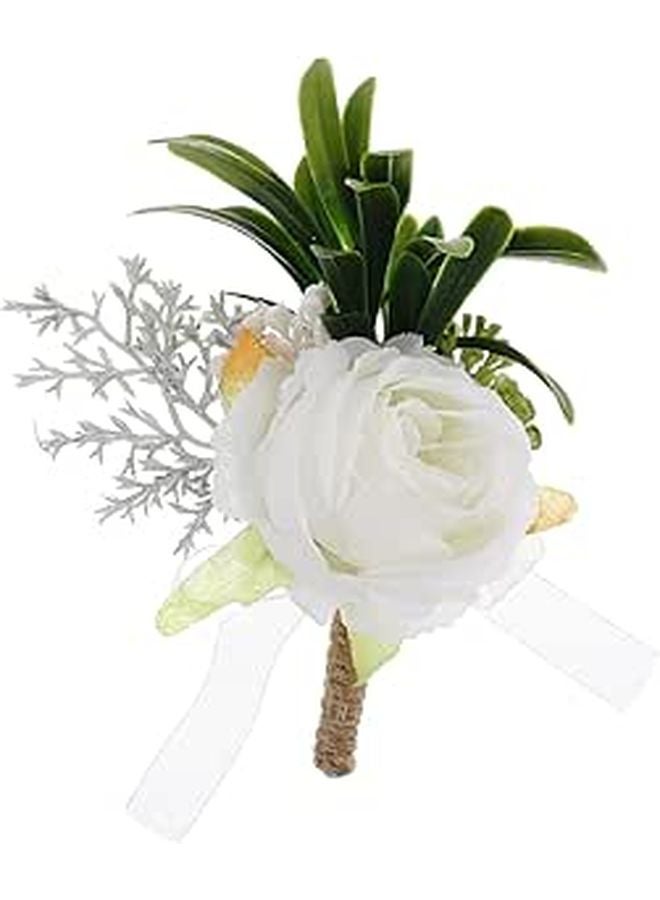 White Artificial Rose Boutonniere Lapel Pin For Wedding Suit Decoration - Image 1