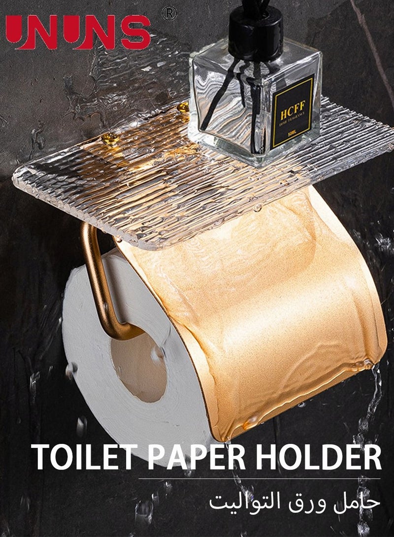 UNUNS Wall Mounted Self-adhesive Toilet Paper Holder with Phone Shelf ,Waterproof Golden,Toilet Roll Storage Dispenser - Image 1