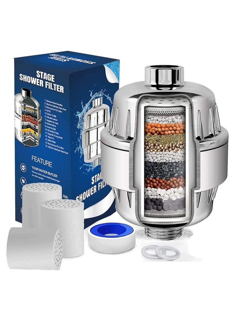 Shower Filter, 25 Stage Filter Water Softener, Head for Hard Water, with 3 Replaceable Cartridges,Universal Purifier to Remove Chlorine - Image 1