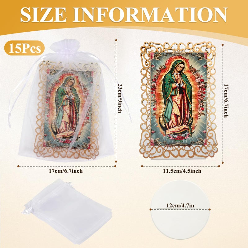 Kuabiz 15 Set Our Lady of Guadalupe Acrylic Statues Virgen De Guadalupe Picture Frames with Organza Gift Bags Baptism Favors for Guests Baptism Centerpieces for Table First Communion Gifts Catholic Favors - Image 2