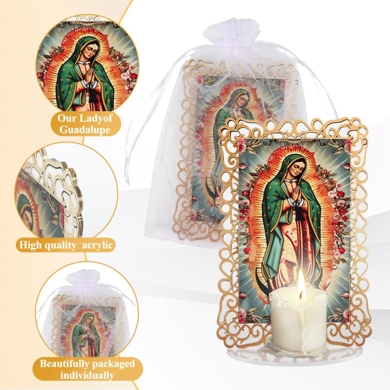 Kuabiz 15 Set Our Lady of Guadalupe Acrylic Statues Virgen De Guadalupe Picture Frames with Organza Gift Bags Baptism Favors for Guests Baptism Centerpieces for Table First Communion Gifts Catholic Favors - Image 3