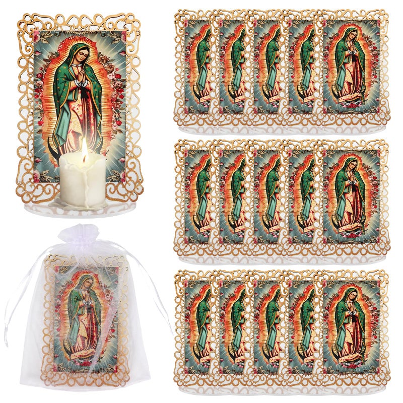 Kuabiz 15 Set Our Lady of Guadalupe Acrylic Statues Virgen De Guadalupe Picture Frames with Organza Gift Bags Baptism Favors for Guests Baptism Centerpieces for Table First Communion Gifts Catholic Favors - Image 1