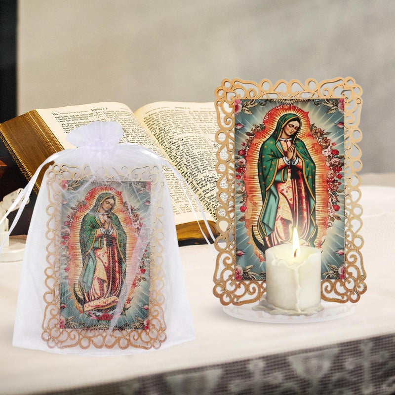 Kuabiz 15 Set Our Lady of Guadalupe Acrylic Statues Virgen De Guadalupe Picture Frames with Organza Gift Bags Baptism Favors for Guests Baptism Centerpieces for Table First Communion Gifts Catholic Favors - Image 5