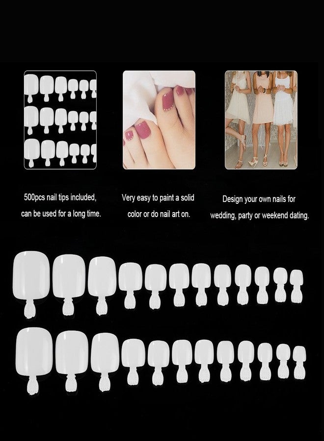 YIMART 500Pcs Fake Toenail Tips Set Nail Art Toe Decoration Full Cover False Toe Nail Tips for DIY Salon Foot Manicure Sticker Tools (White With Box) - Image 3
