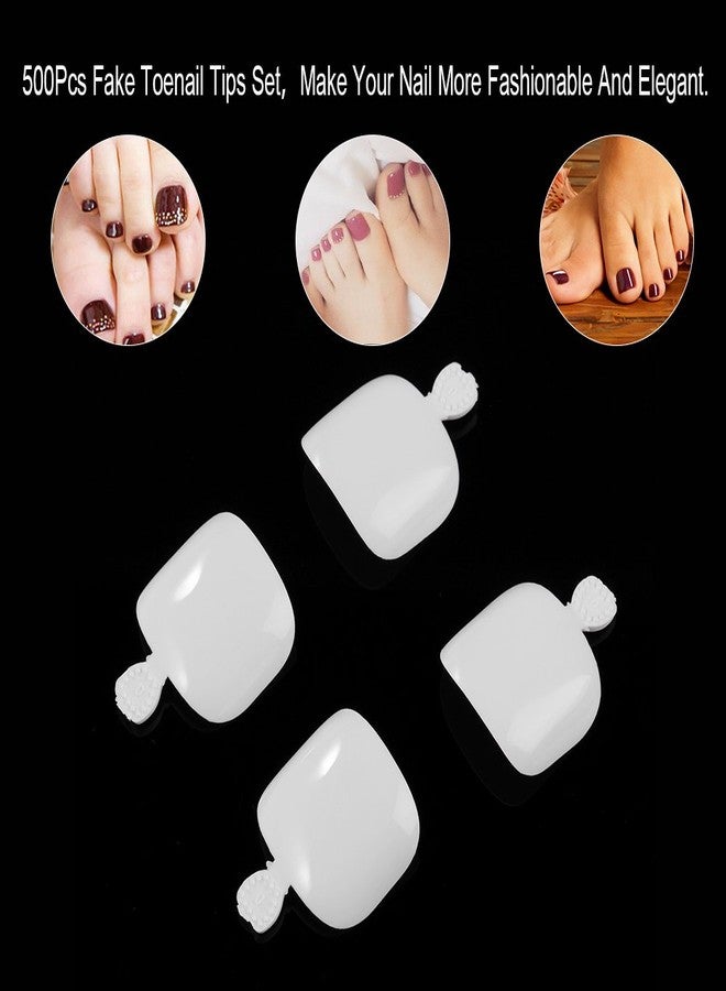 YIMART 500Pcs Fake Toenail Tips Set Nail Art Toe Decoration Full Cover False Toe Nail Tips for DIY Salon Foot Manicure Sticker Tools (White With Box) - Image 2