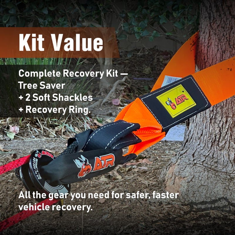 ATR Off-Road Recovery Kit â€“ Tree Saver Strap 3.5â€x8ft (36,000 lbs) + (2) Â½â€x24â€ Soft Shackles + Recovery Ring (66,000 lbs) â€“ Heavy Duty Tow Strap Set for Truck, Jeep, SUV, 4x4, ATV - Image 2