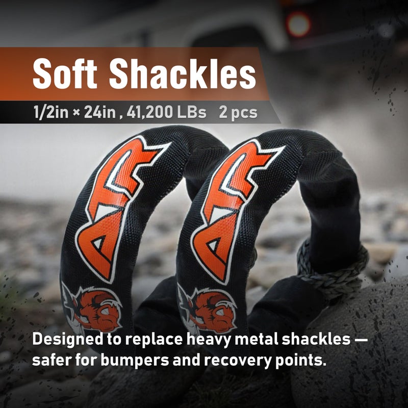 ATR Off-Road Recovery Kit â€“ Tree Saver Strap 3.5â€x8ft (36,000 lbs) + (2) Â½â€x24â€ Soft Shackles + Recovery Ring (66,000 lbs) â€“ Heavy Duty Tow Strap Set for Truck, Jeep, SUV, 4x4, ATV - Image 4