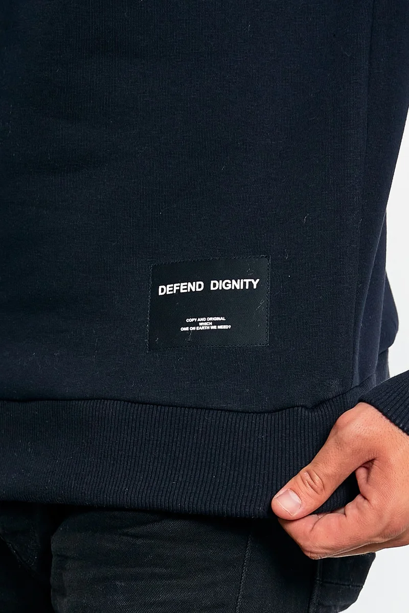 MRS Clothing Defend Men's Navy Blue Oversize Daily Crew Neck Woolen Casual Sports Sweatshirt