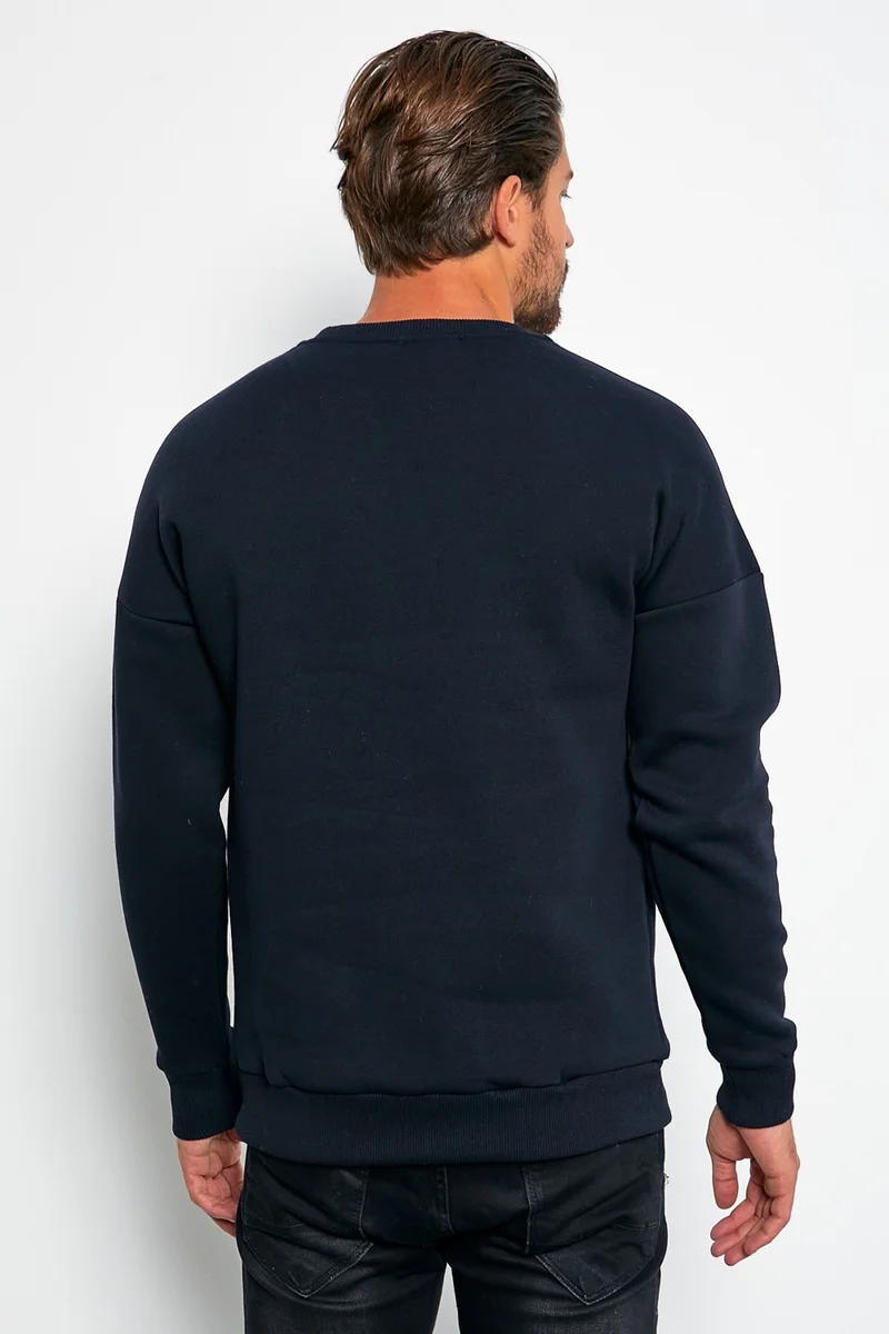 MRS Clothing Defend Men's Navy Blue Oversize Daily Crew Neck Woolen Casual Sports Sweatshirt