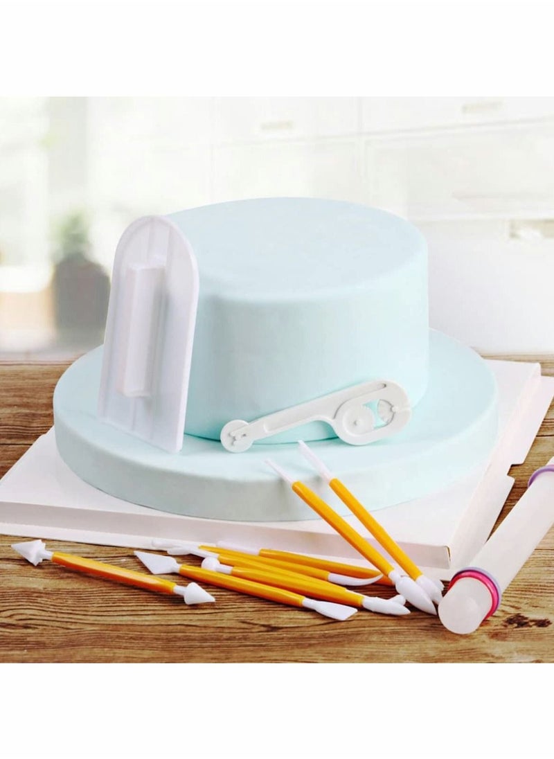 Excefore - Fondant Cake Decorating Tool, Sugarcraft Icing Cake Making Set, Smoother Fondant Cutter Embosser Icing Smoother Rolling Pin Modeling Tool Kit Set Flower Fondant Cake Sugarcraft Decorating Kit(11 Pcs) - Image 1