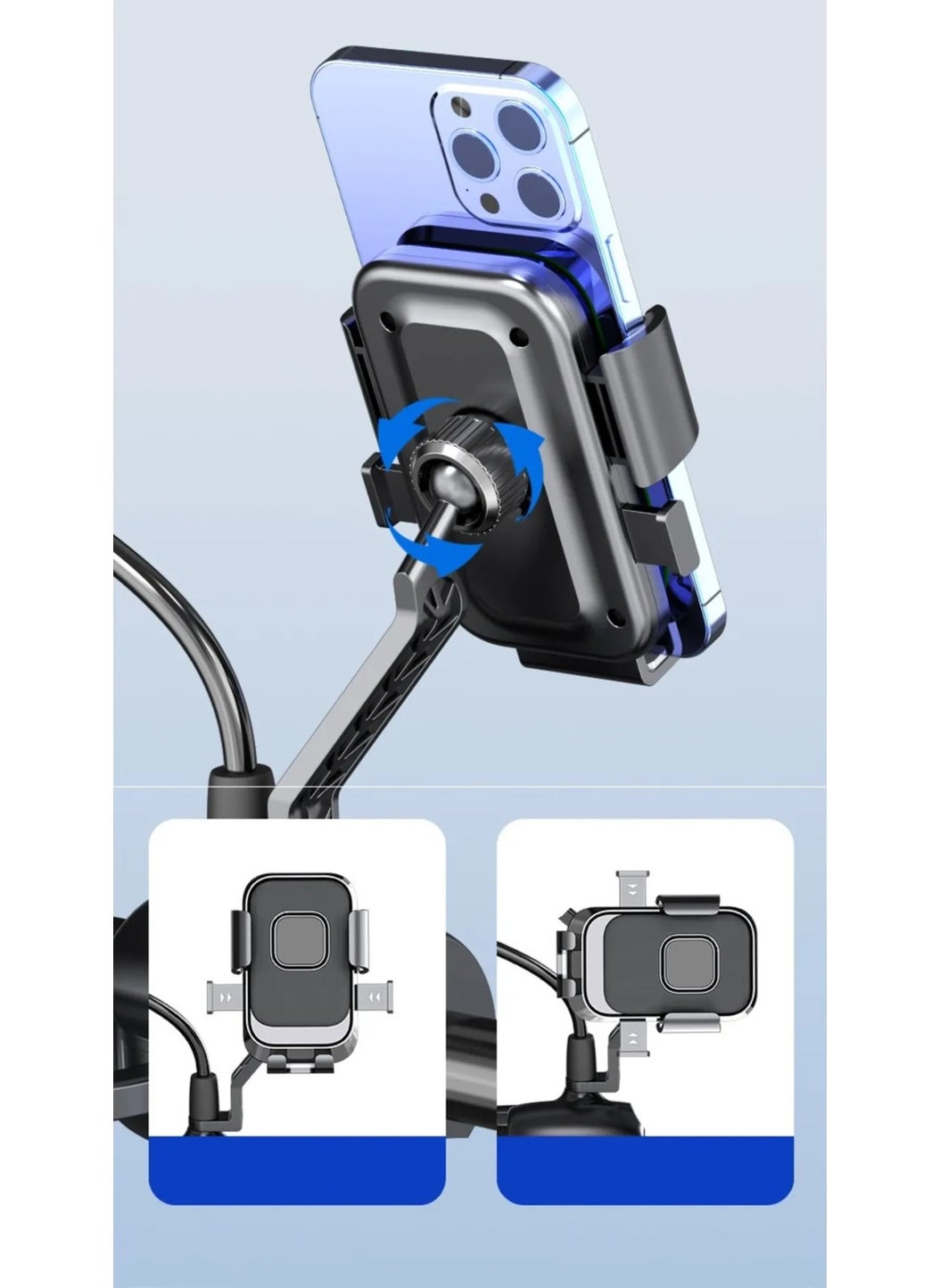 Zoli Motorcycle Phone Holder with Metal Connection Device, Mirror Connection, Automatic Locking  - Image 5
