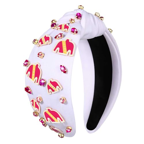 boderier Derby Headbands for Women Riding Suit Headband Jewele Crystal Embellished Knotted Race Day Headband Horse Racing Fan Headwear Accessories Riding Suit Pink - Image 1