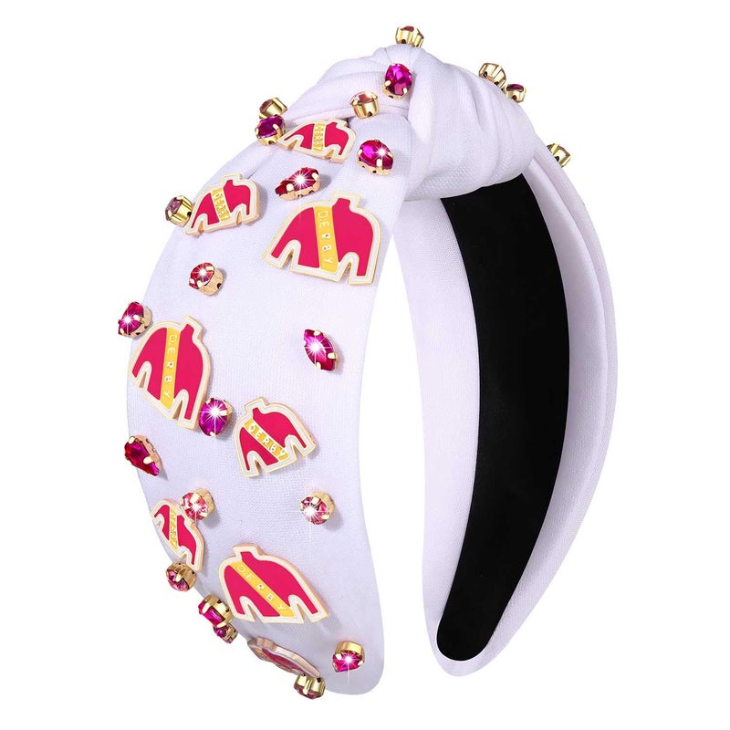 boderier Derby Headbands for Women Riding Suit Headband Jewele Crystal Embellished Knotted Race Day Headband Horse Racing Fan Headwear Accessories Riding Suit Pink - Image 3