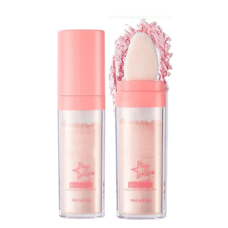 JISKG Glitter Powder Highlighter Makeup, Body Brightens the Natural Three-Dimensional Face Blusher Fairy Highlight Patting Powder.(02# Fairy Pink) - Image 1