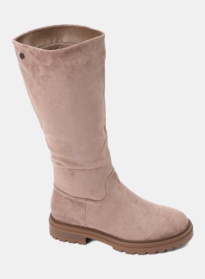 Dejavu Shoes GER-DVTX-006 Knee High Suede Half Zipper Closure Beige Boot  For Women - Image 1