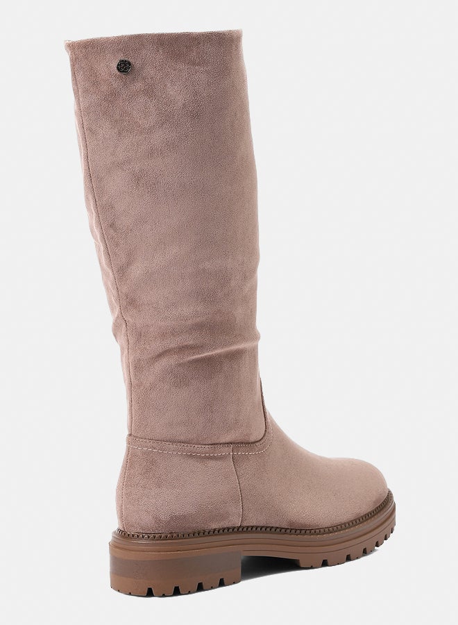 Dejavu Shoes GER-DVTX-006 Knee High Suede Half Zipper Closure Beige Boot  For Women - Image 3